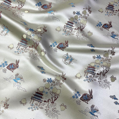 Rabbit Jacquard Satin Fabric: Moon Palace Brocade, 57"W