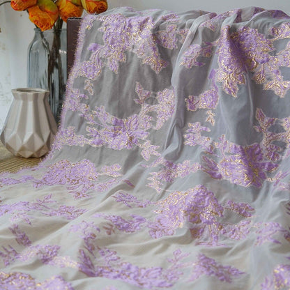 Lilac Flower Jacquard Fabric: 3D Embroidery, Costume & Decor