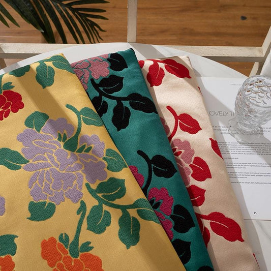 Floral Jacquard Velvet Satin Fabric: Japanese Wedding Drapery, 58"W