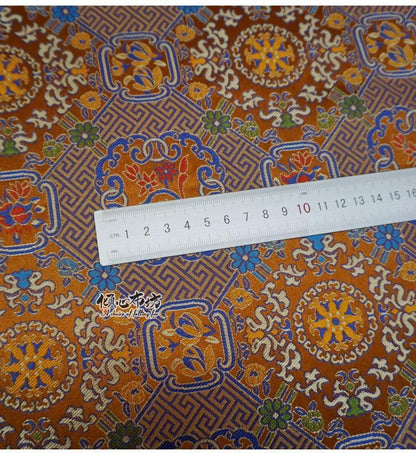 Caramel Brocade Fabric: Chinese Jacquard Weave Silk Satin (29.5" Wide)