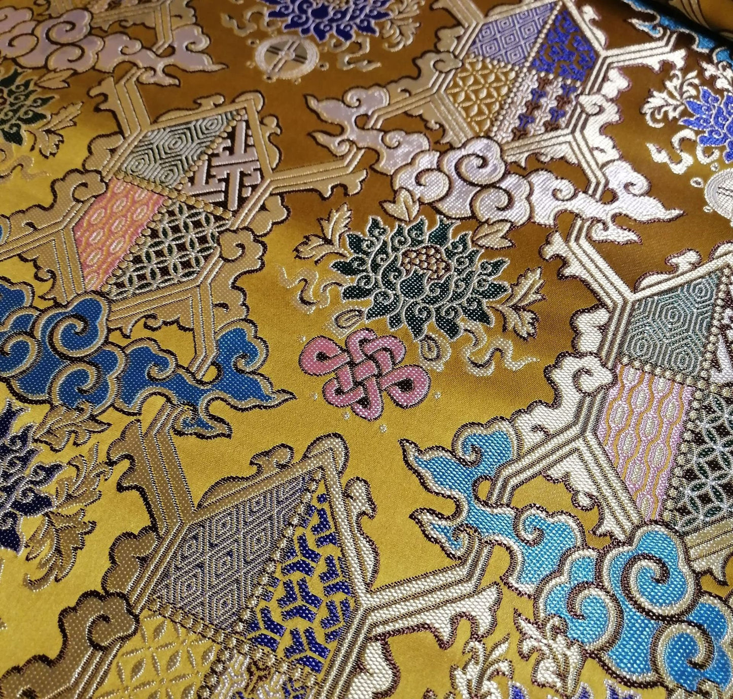 Lotus Brocade Fabric: 29.5"W Tibetan Damask Rayon for Upholstery & Costume