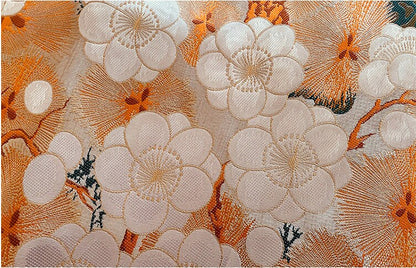 Japanese Nishijin Silk Brocade Fabric: Orange Frangipani Damask (29.5"W)