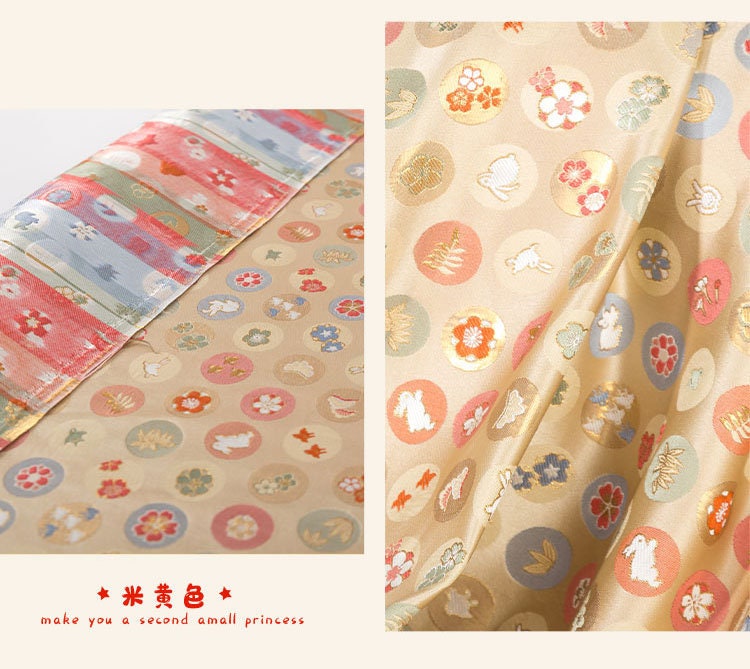 Japanese Nishijin Easter Bunny Brocade Fabric: Silk Rayon Jacquard