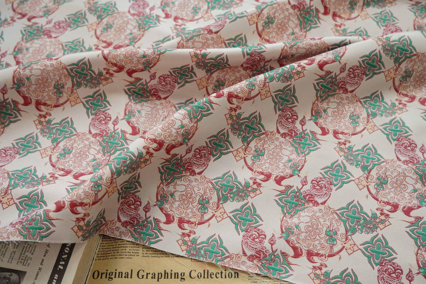 Gold Thread Jacquard Fabric: Chinese New Year Design, 65" Wide