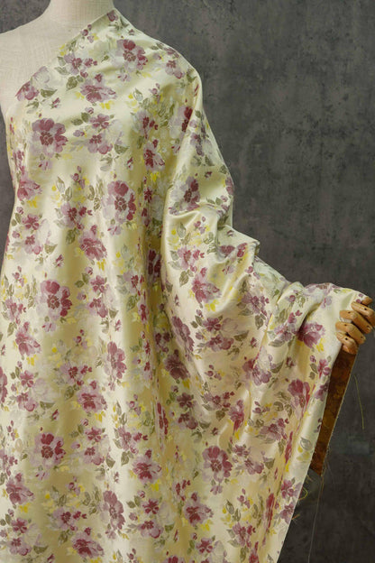 Yellow Jacquard Woven Fabric: 3D Embossed Flower Pattern, 57" Wide