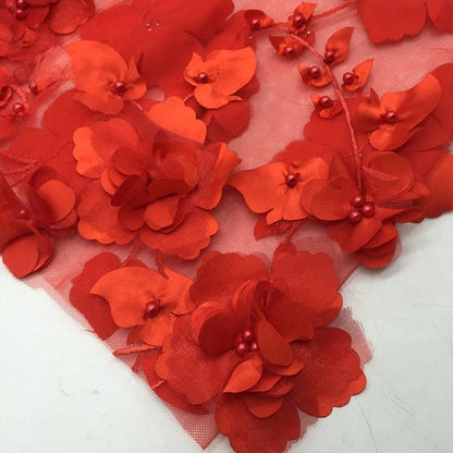 Tissu en maille brodée de fleurs ���� Voile de mariée orné de perles 3D, par Th