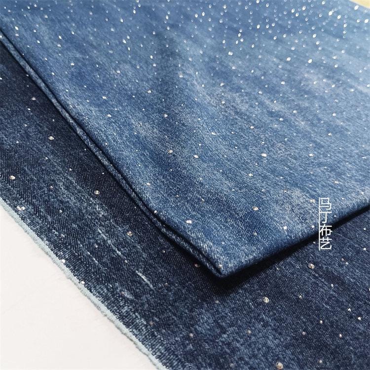 Tissu denim délavé avec strass ��" Large, matériau pour vêtements à faire soi-même
