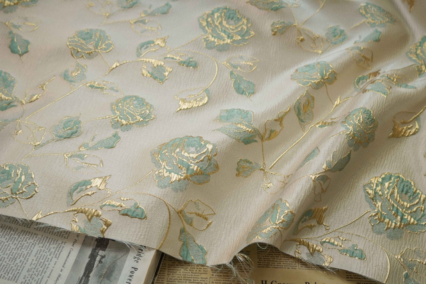 Gold Thread Floral Jacquard Fabric: 3D Oil Painting Texture, 56" Wide - Poppylollipop