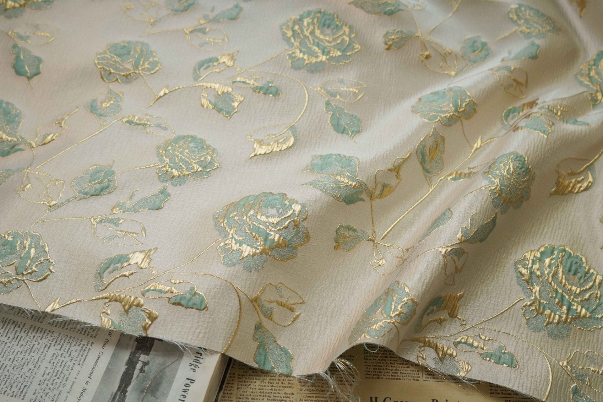 Gold Thread Floral Jacquard Fabric: 3D Oil Painting Texture, 56" Wide - Poppylollipop