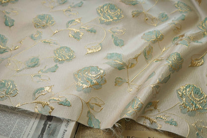 Gold Thread Floral Jacquard Fabric: 3D Oil Painting Texture, 56" Wide - Poppylollipop