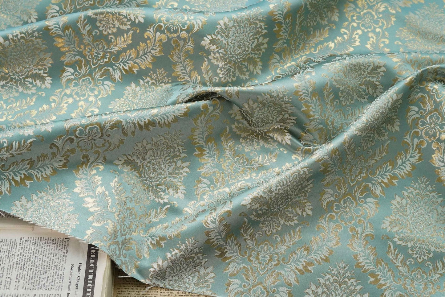 Gold Thread Brocade Jacquard Damask Fabric - Retro Palace Style