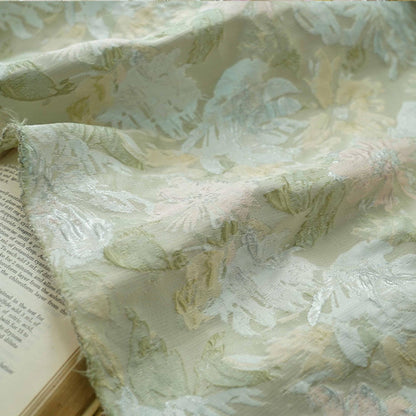 Gold Thread Floral Jacquard Fabric: Shimmering Embossed Weave, 55"W