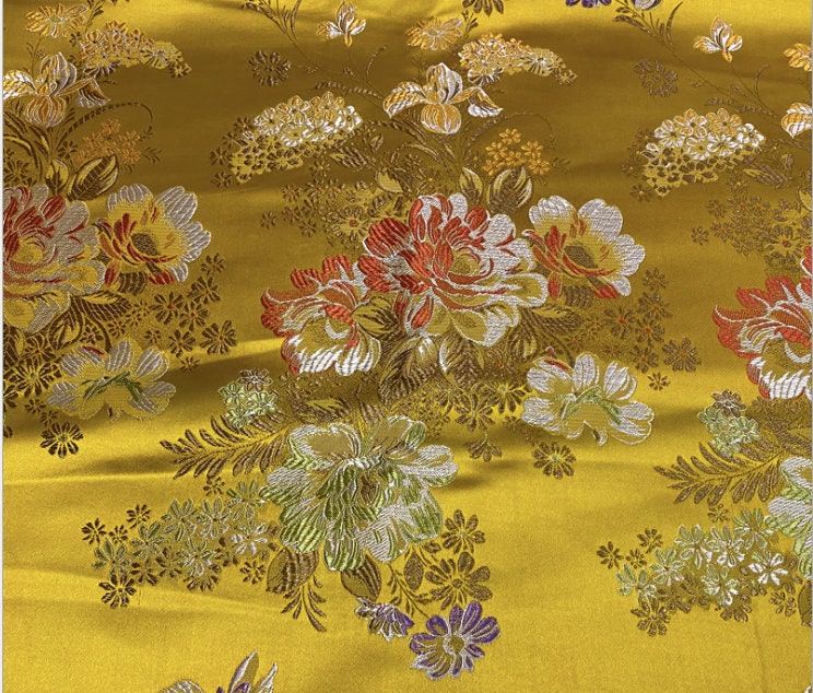 Tissu brocart de soie pivoine : motif floral pour ameublement, matelassage et couture, 75 cm de large