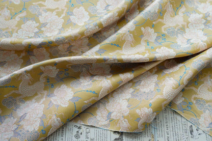 Luxury Song Brocade Jacquard Fabric with Kirin and Peony Gold Pattern, 58" Wide