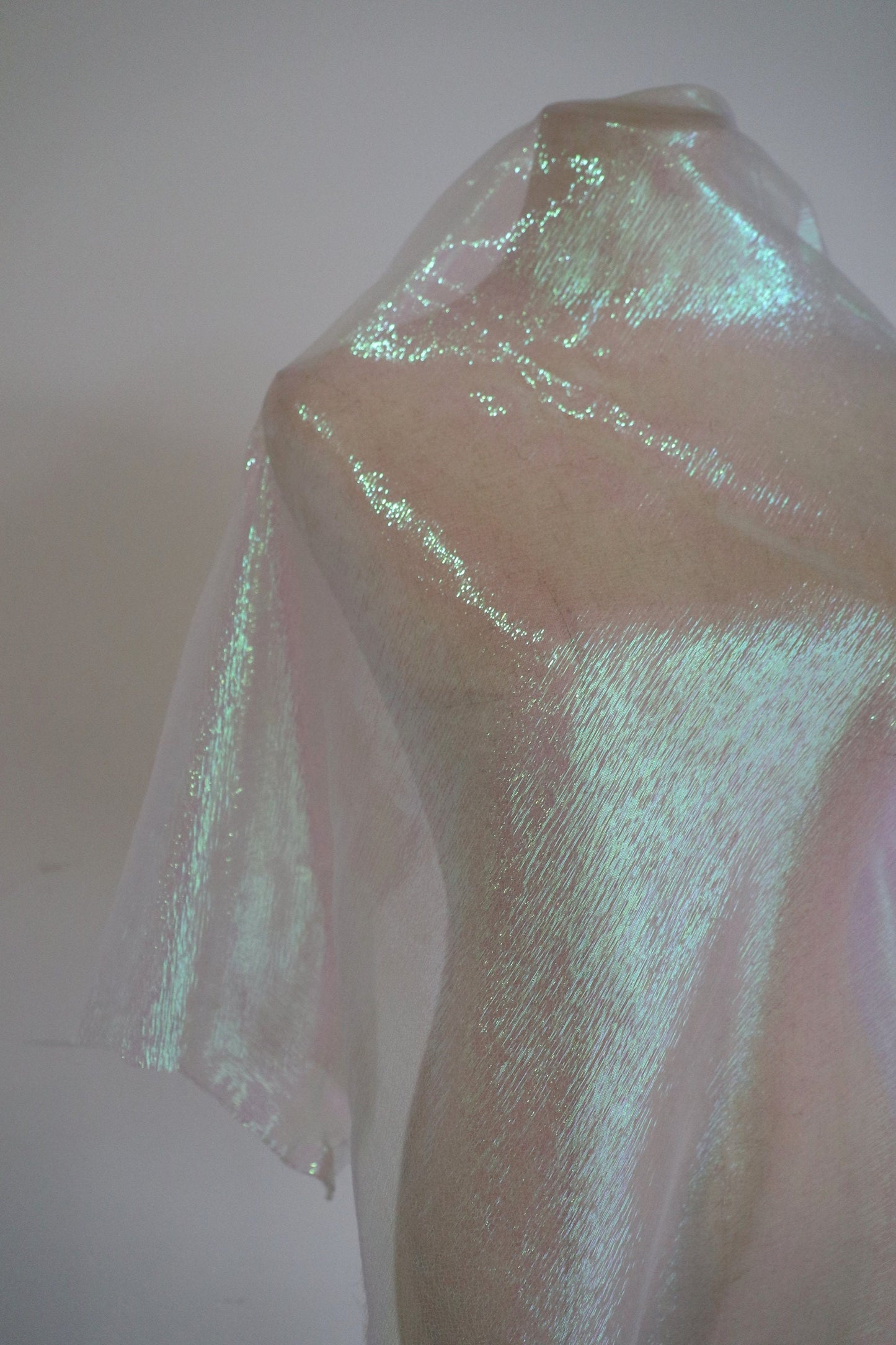 Laser Glitter Organza Mesh Fabric, Wrinkled Texture, 53"W