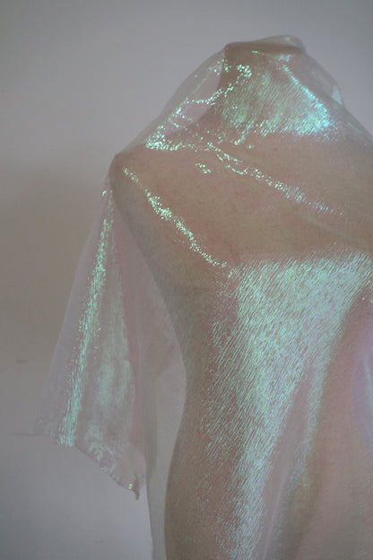 Laser Glitter Organza Mesh Fabric, Wrinkled Texture, 53"W