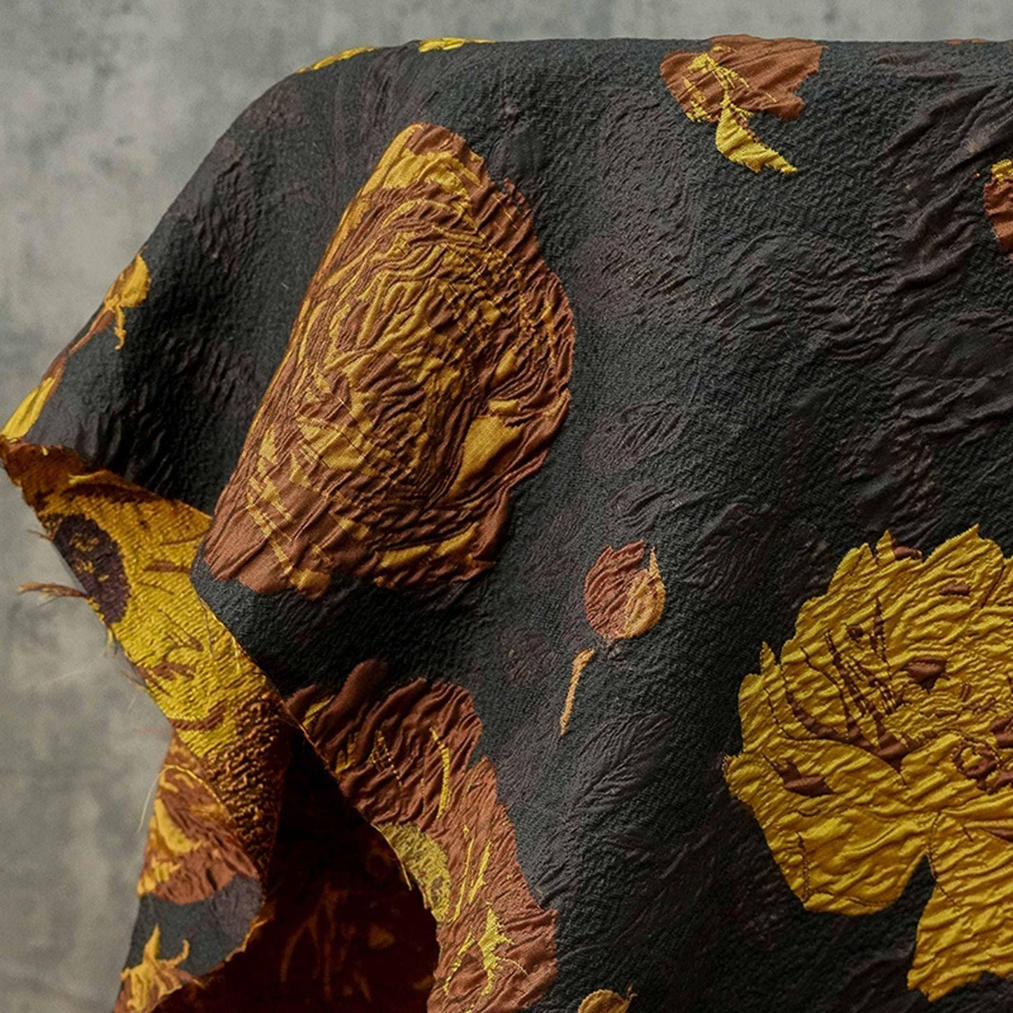 Embossed Jacquard Fabric: Retro 3D Yellow Brown Upholstery, Dress, Curtain - 53"W