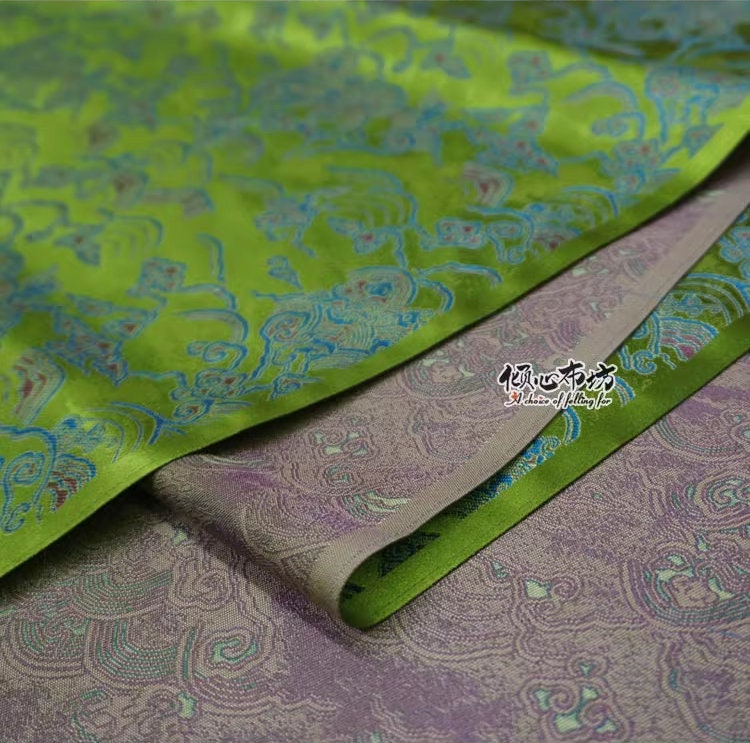 Ocean Waves Brocade Fabric: 29.5"W Silk Rayon Jacquard