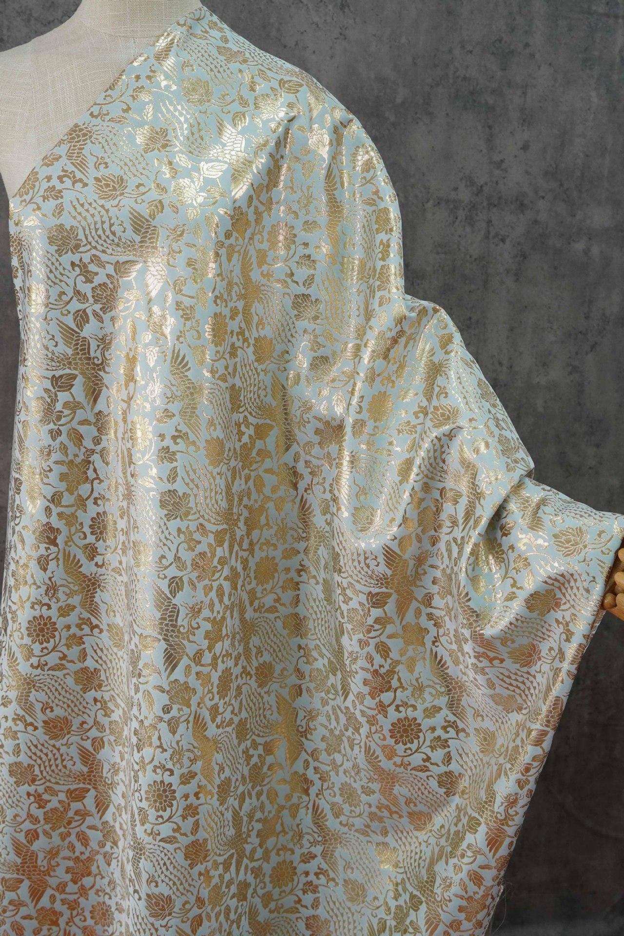 Gold Thread Jacquard Fabric: 3D Foil Flower Texture, 63" Wide - By The Meter