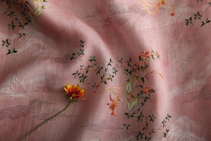 Light Pink Phoenix Print Ramie Fabric - 57"W - Sewing, Costume, Decor