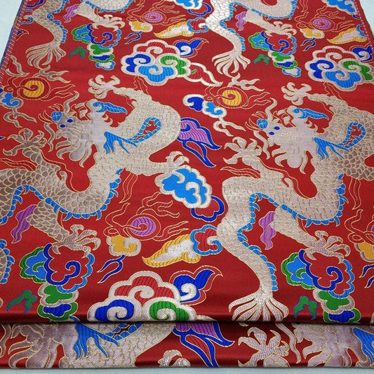 Tissu brocart Dragon Rouge : Tapisserie Cheongsam de mariage chinoise (27,5" L)