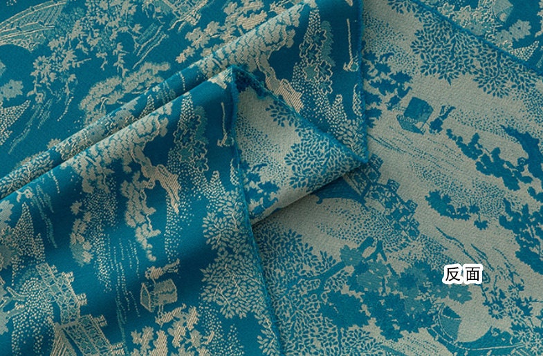 Ancient Chinese Jacquard Fabric: 59"W Rayon Upholstery Sewing Material