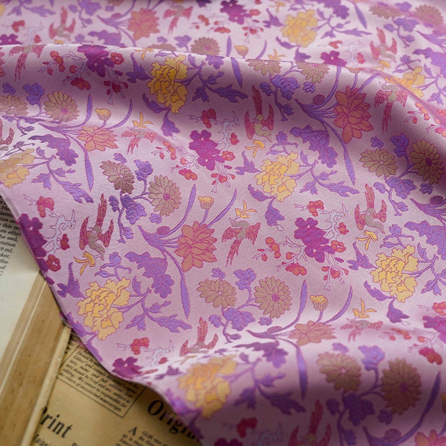 Vintage Jacquard Fabric: 3D Vivid Purple Floral, 55" Wide By The Meter