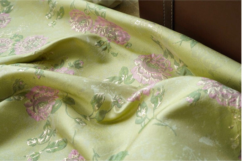 Tissu jacquard brocart à motif floral : style palais rétro, largeur 150 cm (59 po) - Vendu au mètre