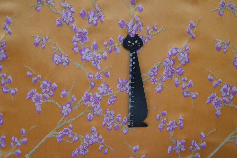 Floral Jacquard Fabric: Orange & Lilac Embossed Woven Upholstery, Costume, Sewing, DIY (59"W By 1yard) - Poppylollipop