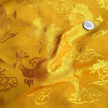 Tissu brocart Dragon d'or : satin jacquard chinois, tissu pour la couture et la décoration intérieure