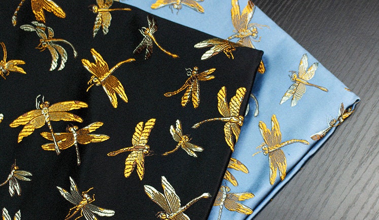 Dragonfly Floral Brocade Jacquard Fabric: Elegant Chinese Style, 29.5"W