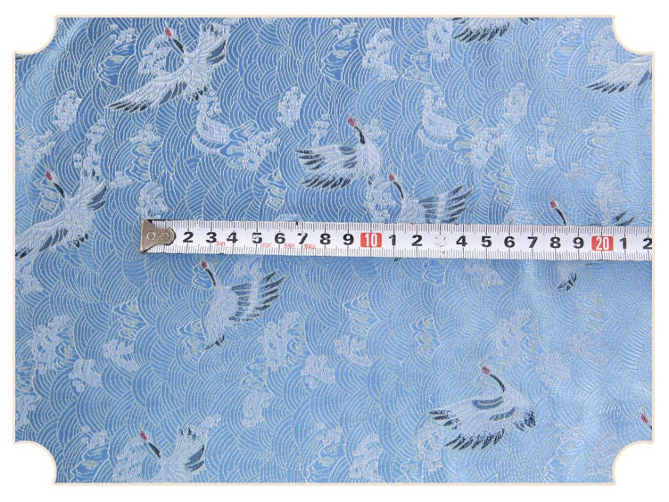 Crane Pattern Jacquard Brocade Fabric: Silk Rayon Blend