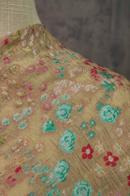 Blue Pink Jacquard Woven Fabric: 3D Embossed Flower Pattern, 57" Wide