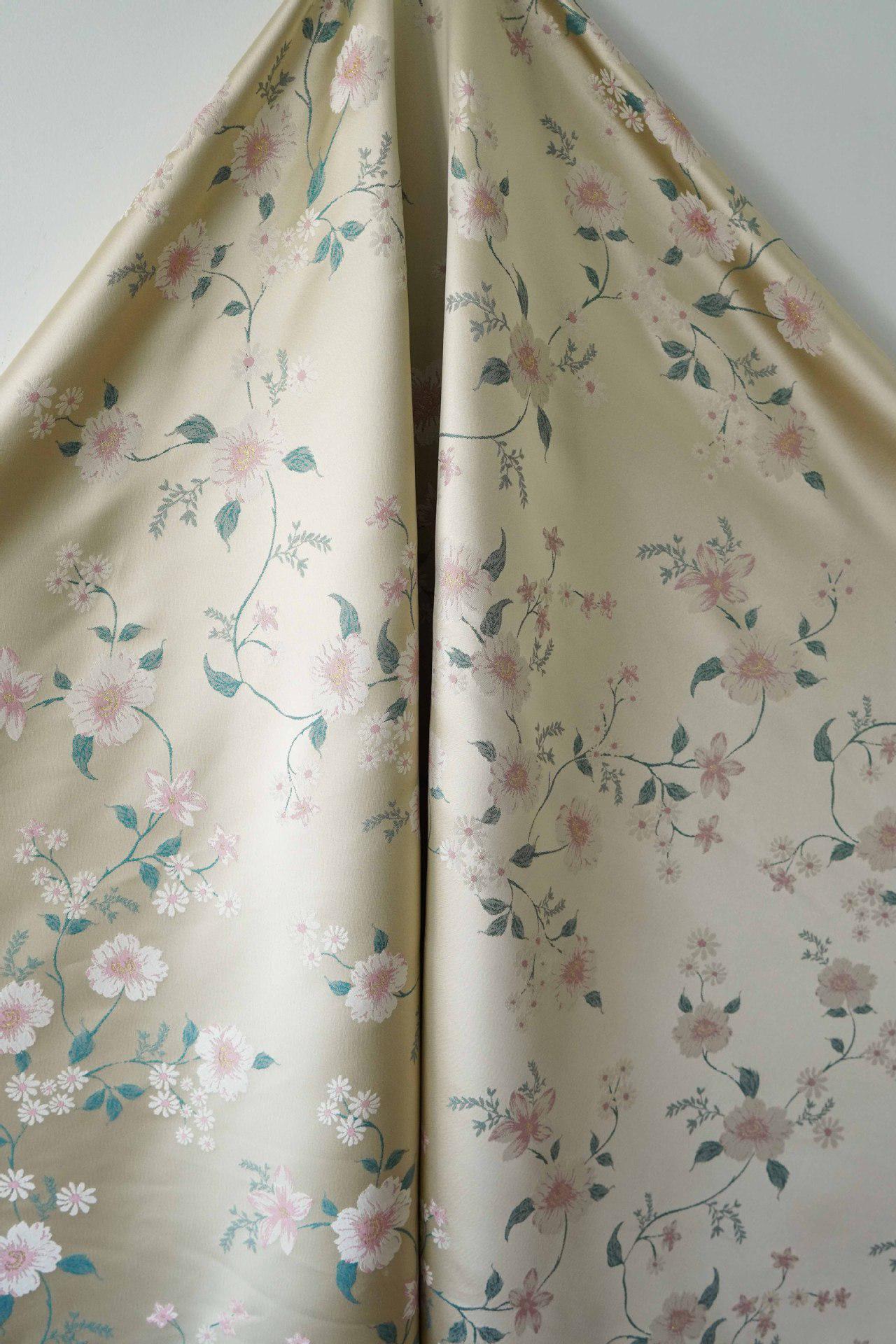 Floral Gold Thread Brocade Fabric - Luxury Jacquard Material, 58" Wide