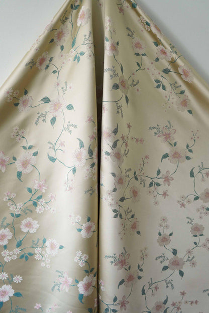 Floral Gold Thread Brocade Fabric - Luxury Jacquard Material, 58" Wide