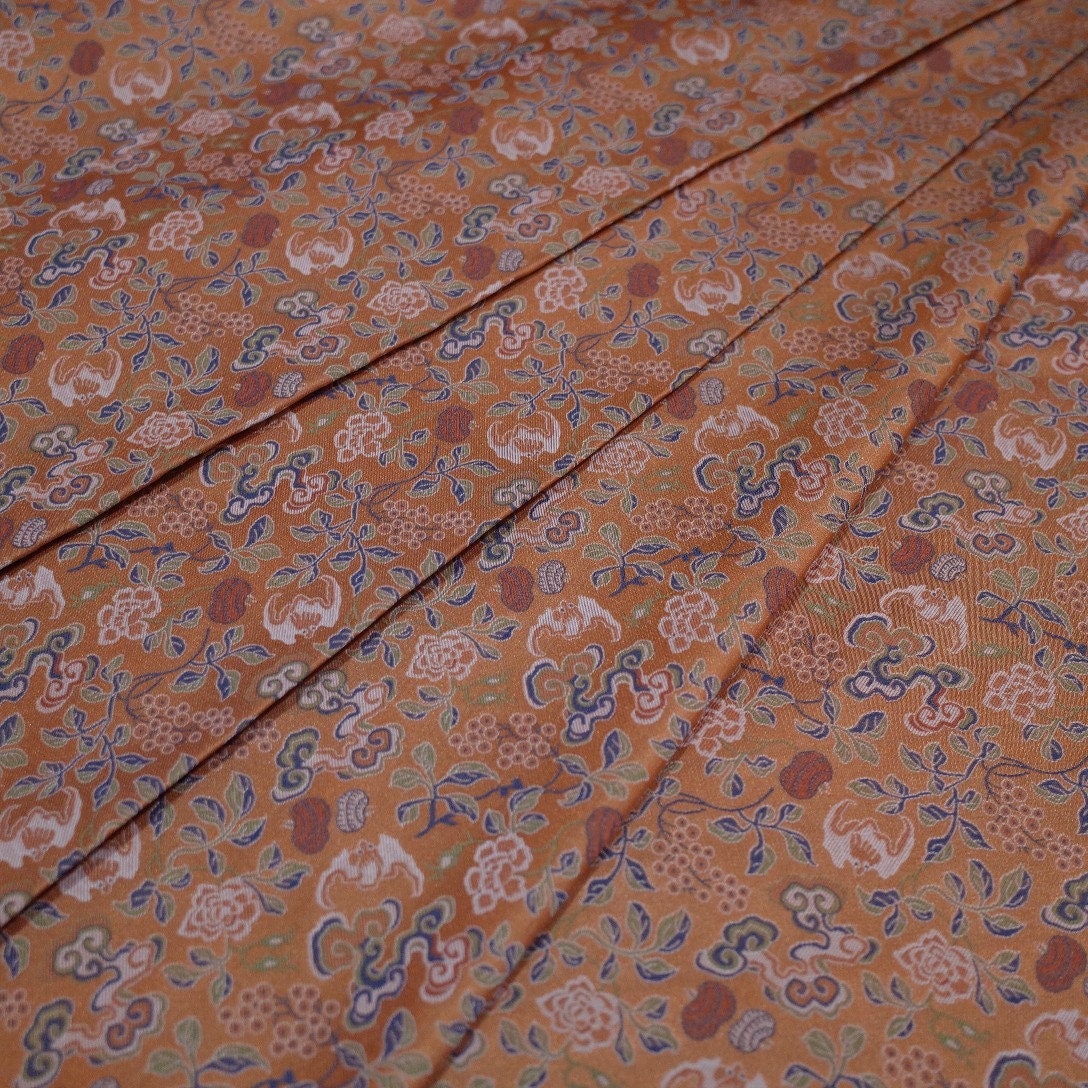 59"W Song Brocade Fabric: Eight Treasures Ganoderma Lucidum Pattern