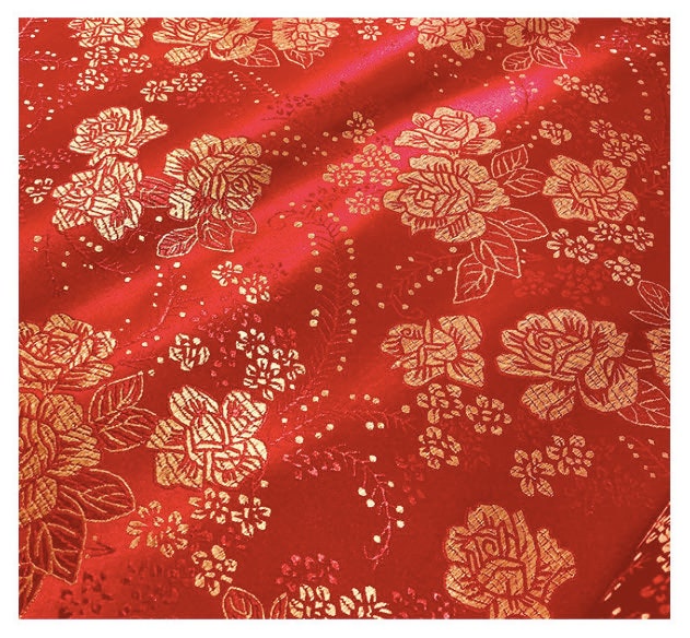 Peony Flower Silk Brocade Fabric - 35" Wide Chinese Sewing Upholstery
