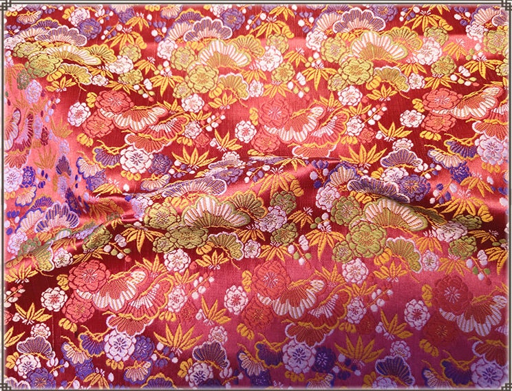 Tissu brocart de soie japonais Nishijin : Jacquard floral (au mètre)