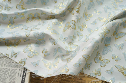Gold Thread Butterfly Jacquard Fabric: 59" Wide, Upholstery & Drapery By Meter
