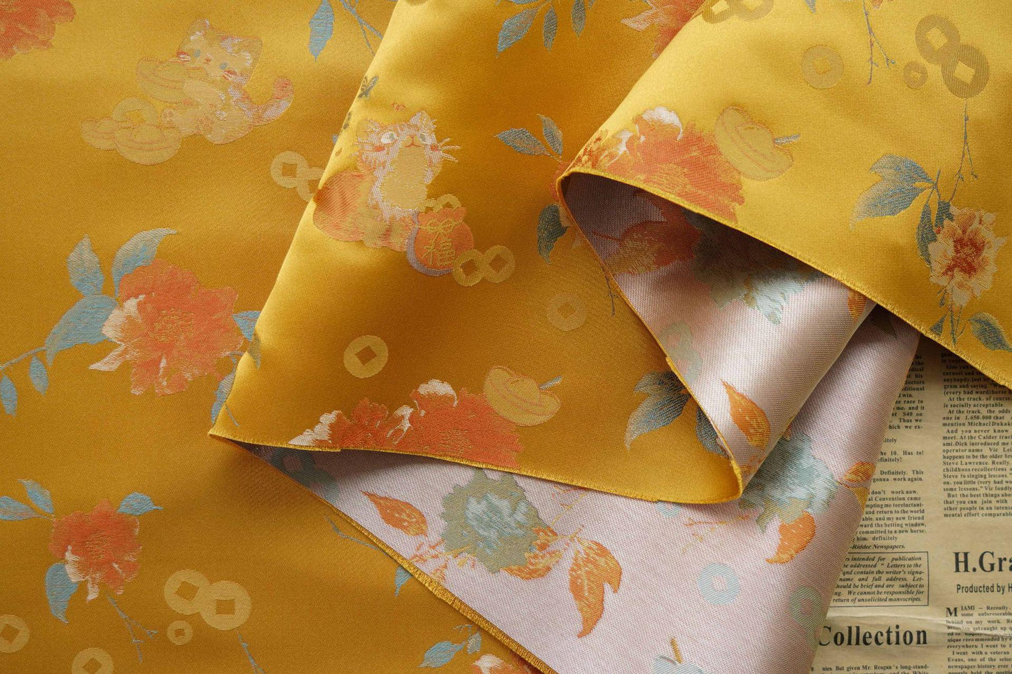 Gold Thread Brocade Fabric: Mongolian Tibetan Style, 55" Wide