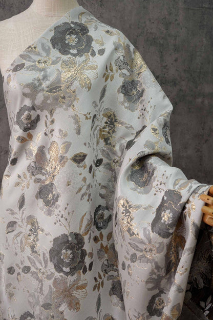Gold Floral Jacquard Woven Fabric: Embossed Upholstery Sewing, 59" Wide