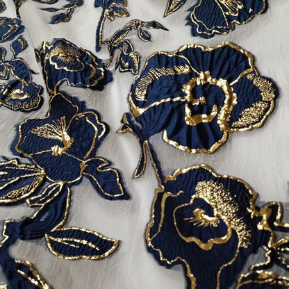 Gold Thread Jacquard Organza Fabric: 3D Embossed Texture, 54" Wide