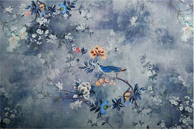 Floral Bird Print Ramie Fabric: Sustainable Apparel & Home Decor, 55"W
