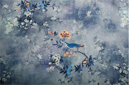 Floral Bird Print Ramie Fabric: Sustainable Apparel & Home Decor, 55"W