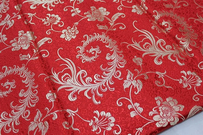 Tissu brocart à motif de queue de phénix rouge : coussin Cheongsam de 150 cm de large