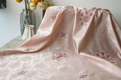 Embroidered Lotus Silk Brocade Fabric: Tibetan Robe, Cheongsam Sewing Material