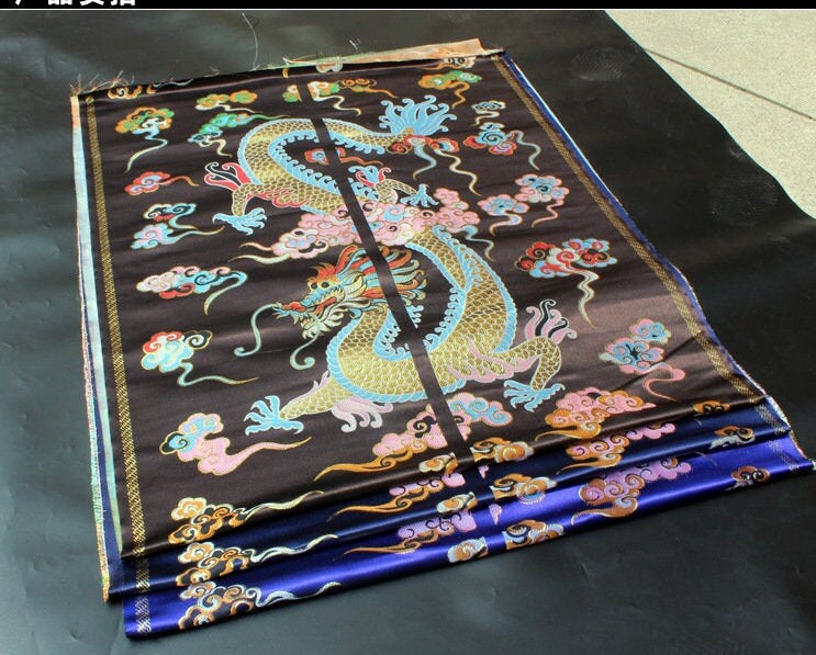Double Dragon Brocade Fabric: Chinese Wedding Cheongsam Silk Rayon (28"W x 33.5"L)