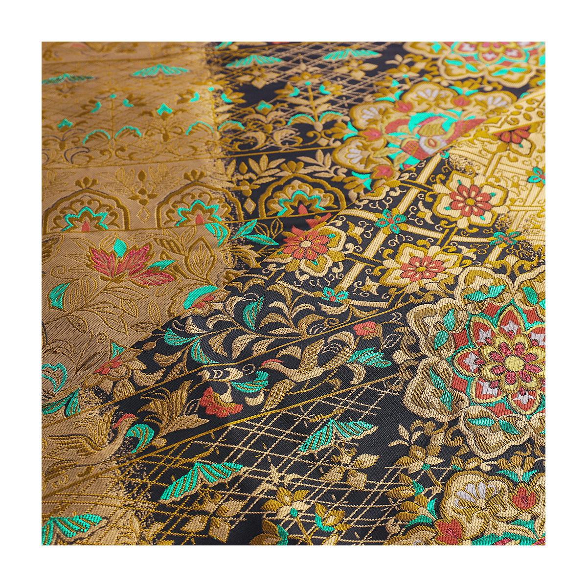 Luxury Brocade Jacquard Satin Fabric: Gold Woven Chinese Yun Brocade
