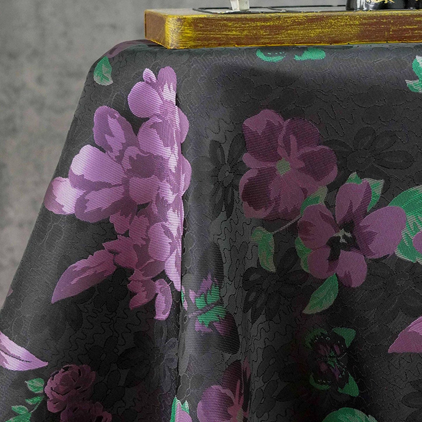 Black Jacquard Qipao Fabric with Purple Floral Pattern ��� Chinese Brocade Upholstery, Quilting, Cheongsam Sewing Fabr"Wide