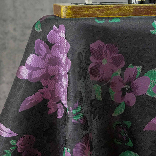 Black Jacquard Qipao Fabric with Purple Floral Pattern ��� Chinese Brocade Upholstery, Quilting, Cheongsam Sewing Fabr"Wide